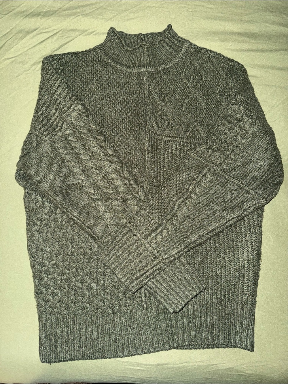 American Eagle Cable Knit Mock Neck Sweater - Green